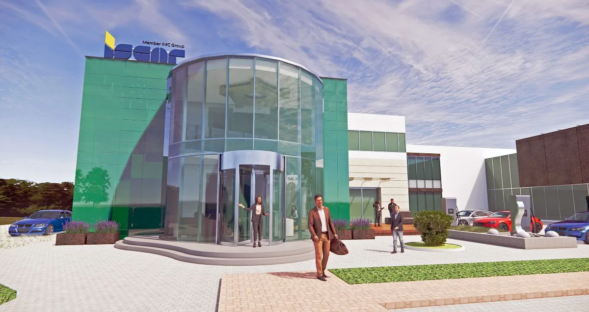 Wizualizacja rozbudowanego biurowca ISCAR w Katowicach – inwestycja realizowana przez VSYSTEM w formule generalnego wykonawstwa