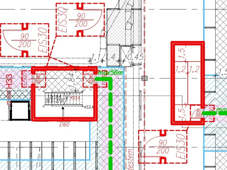 Fragment projektu technicznego przedstawiający koordynację branżową i rozwiązania instalacyjne